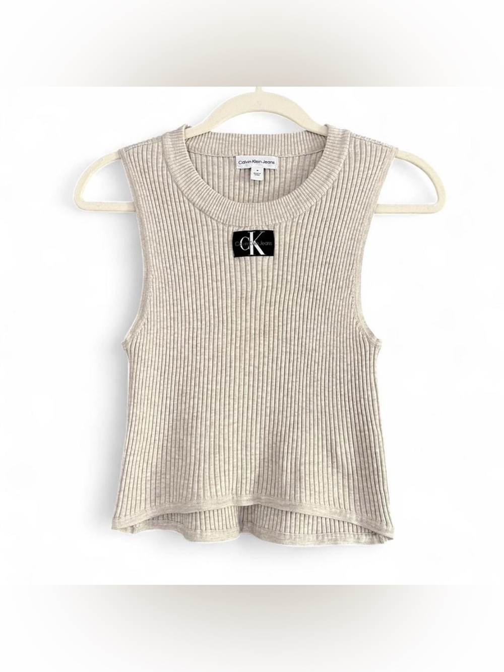 Calvin Klein Jeans Neutral Ribbed Tank Top in Light Beige
